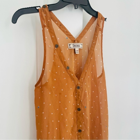 Decree Sheer V-Neck Blouse Orange White Polka Dots Size S - Picture 3 of 12